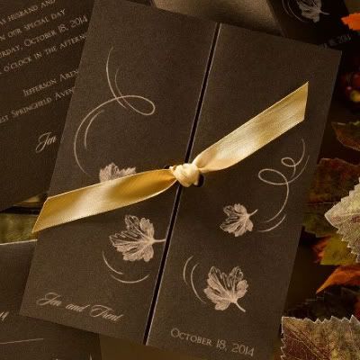 Brown Wedding Invitations on Brown And Gold Fall Foliage Wedding Invitations