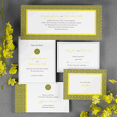 Yellow and Steel Grey Modern Formal Elegance Wedding Invitations