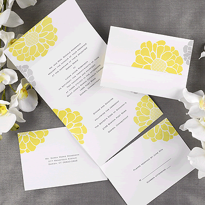 Yellow and gray bride wedding invitations can be kept 