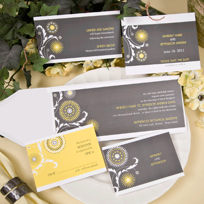 Yellow and Gray Modern Whimsical Daisy Wedding Invitation Suite