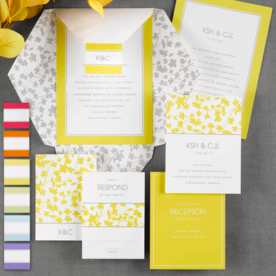 There are a variety of styles featuring the grey and yellow wedding color 