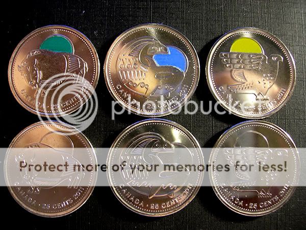 2011 Parks Canada Coloured Quarters Bison Orca Falcon Legendary 6 