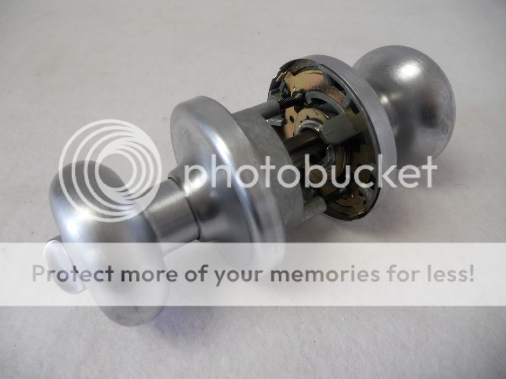  inside knob locks or unlocks by turn button outside knob locks 