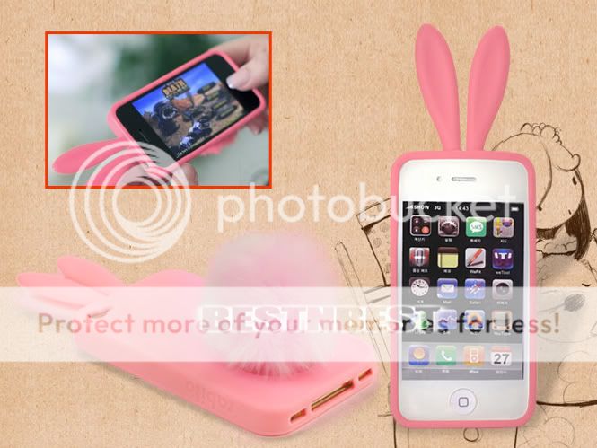 Soft Cute Rabbit Bunny Ear Silicone Case with Bushy Tail Holder for 