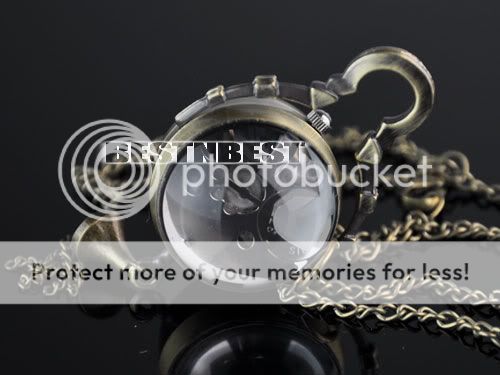 Brass Necklace Pendant Quartz Glass Ball Watch 1.06  