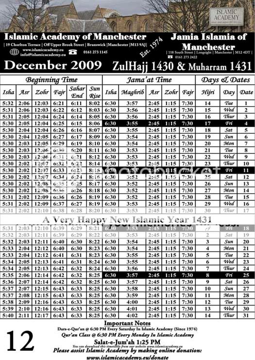 December 2009 Timetable